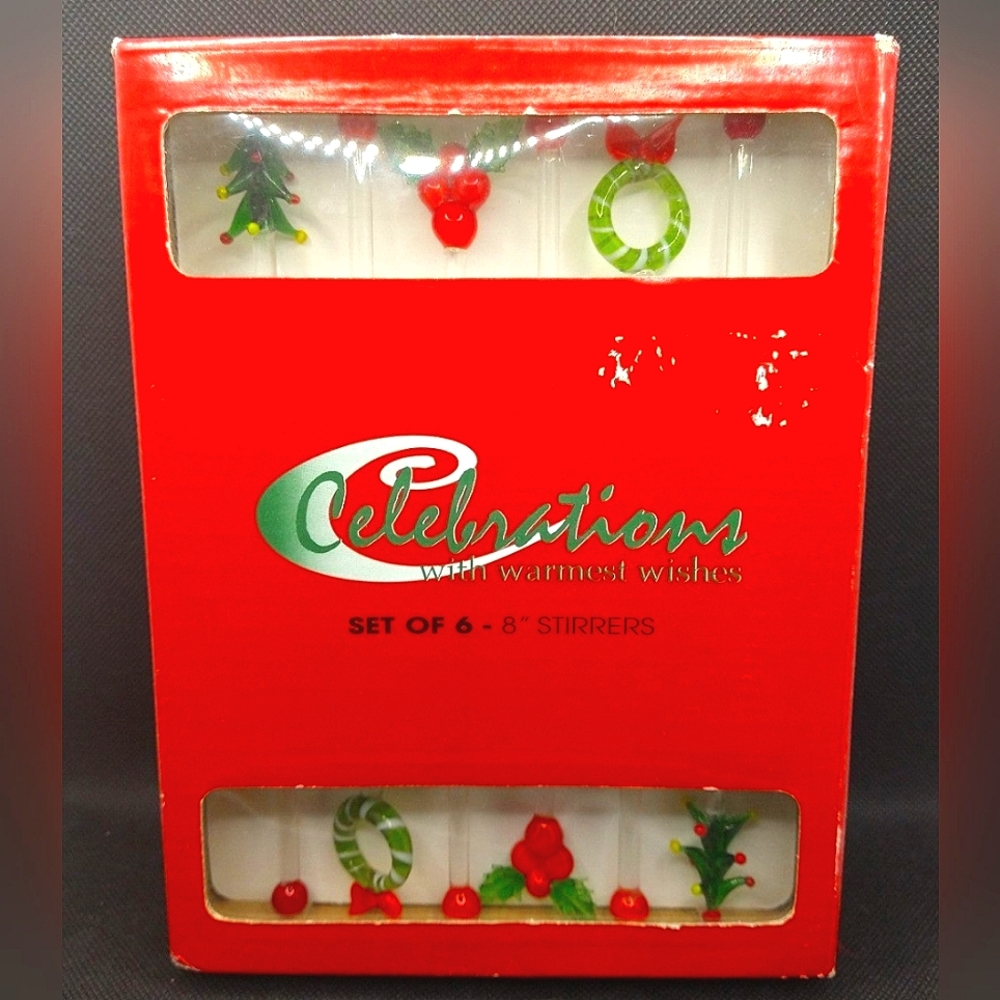 Blown Glass Drink Stirrers - Christmas Theme - By Celebrations. NIB